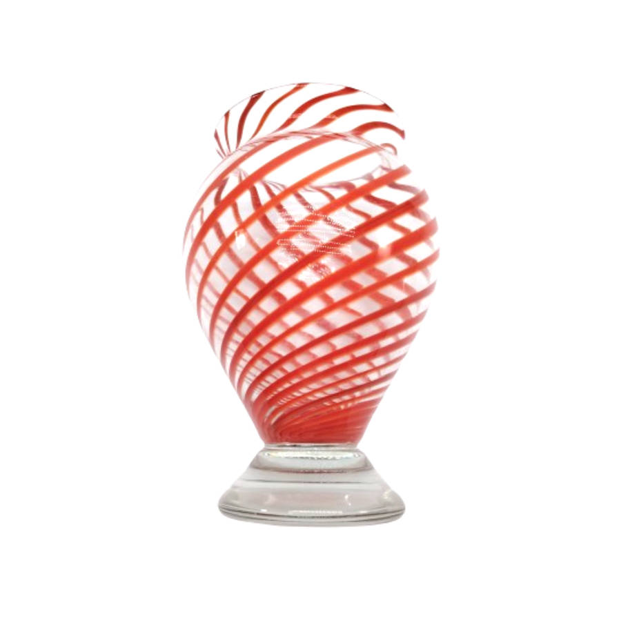 Hand Blown Red Swirl on Clear Glass Vase