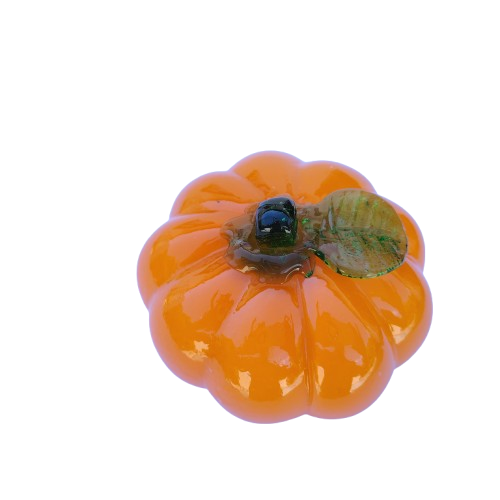 Hand-Blown Glass Orange Pumpkin Paperweight