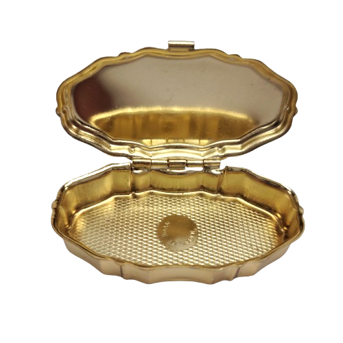 Vintage Gold Tone Hinged With Rose Flower Design Travel Size Pill Holder