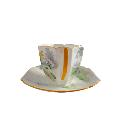 Shelley Fine Bone China Green Queen Anne Duo