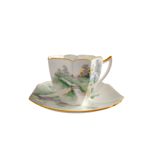 Shelley Fine Bone China Green Queen Anne Duo