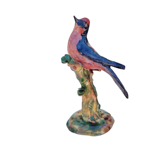 Hand Painted Italian Red Tanager Bird on Branch
