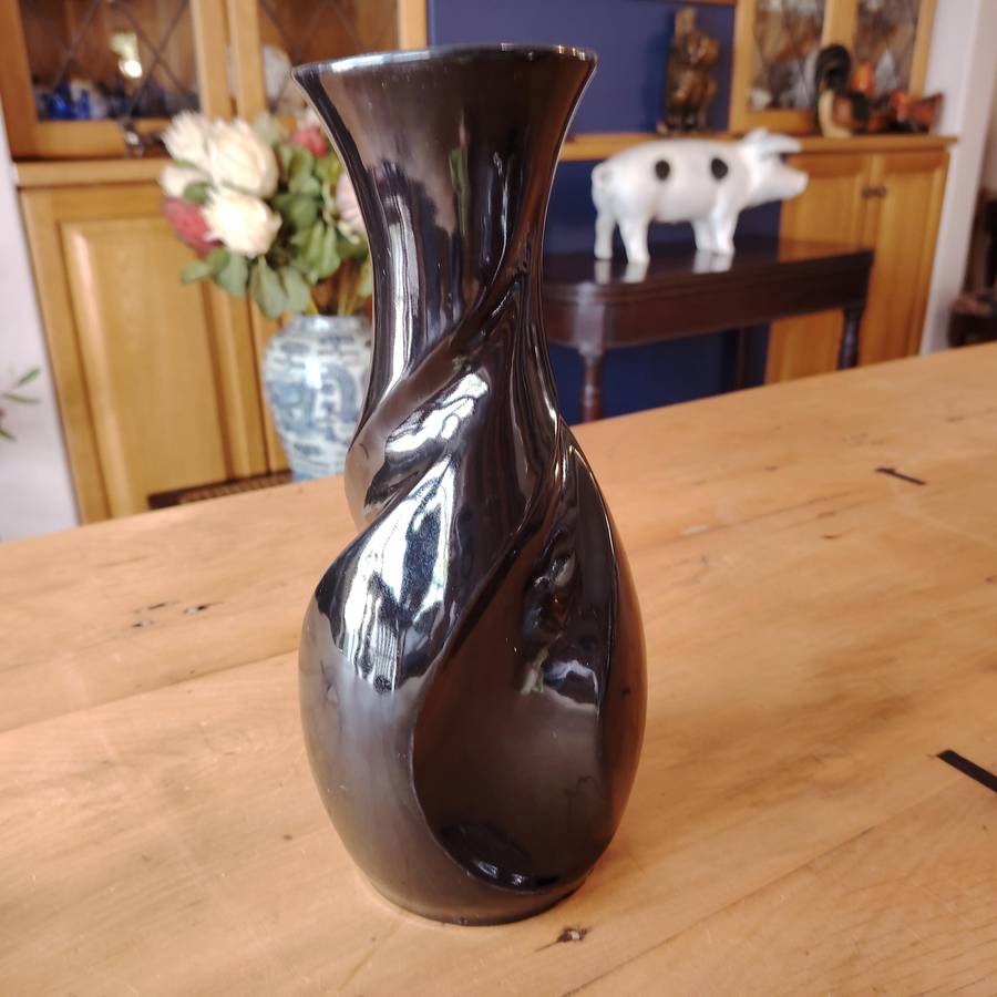 Mid century Lucia Ware #7804 Black Twisted Vase