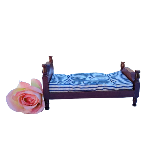 Original vintage wooden doll furniture bed with mattress