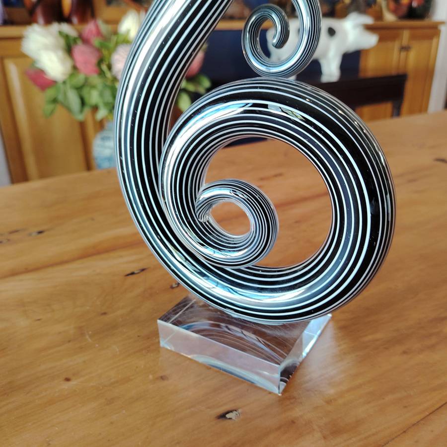 Murano Black and white swirl note in artistic glass large statue