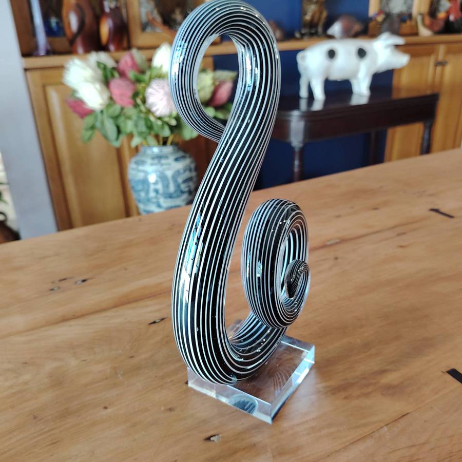 Murano Black and white swirl note in artistic glass large statue