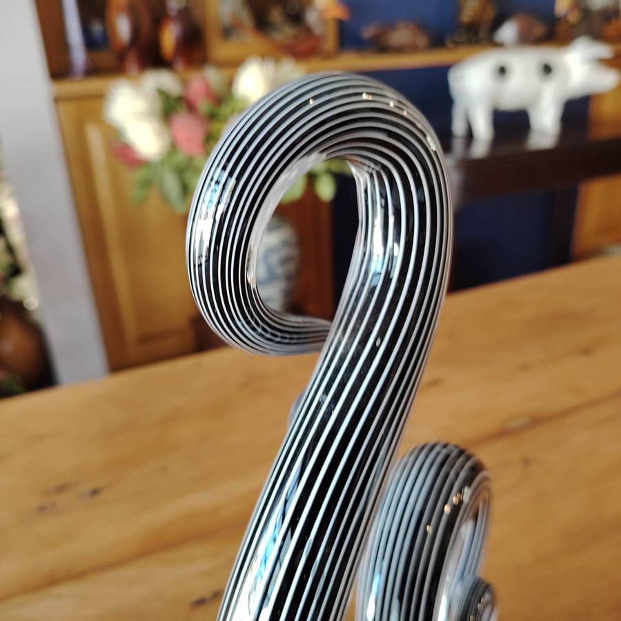 Murano Black and white swirl note in artistic glass large statue