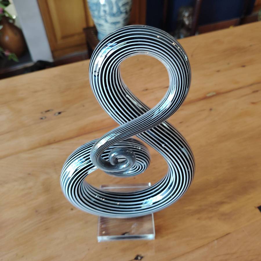 Murano Black and white swirl note in artistic glass large statue