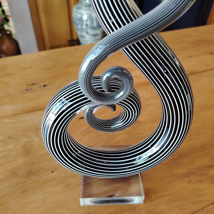 Murano Black and white swirl note in artistic glass large statue