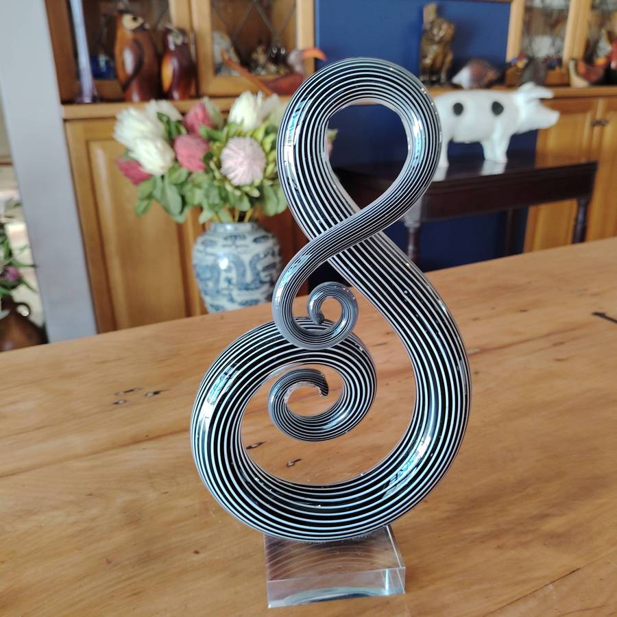 Murano Black and white swirl note in artistic glass large statue