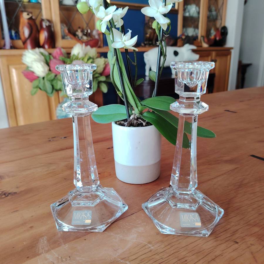 Set of 2 Mikasa Glass Candle Stick Holders Cambridge
