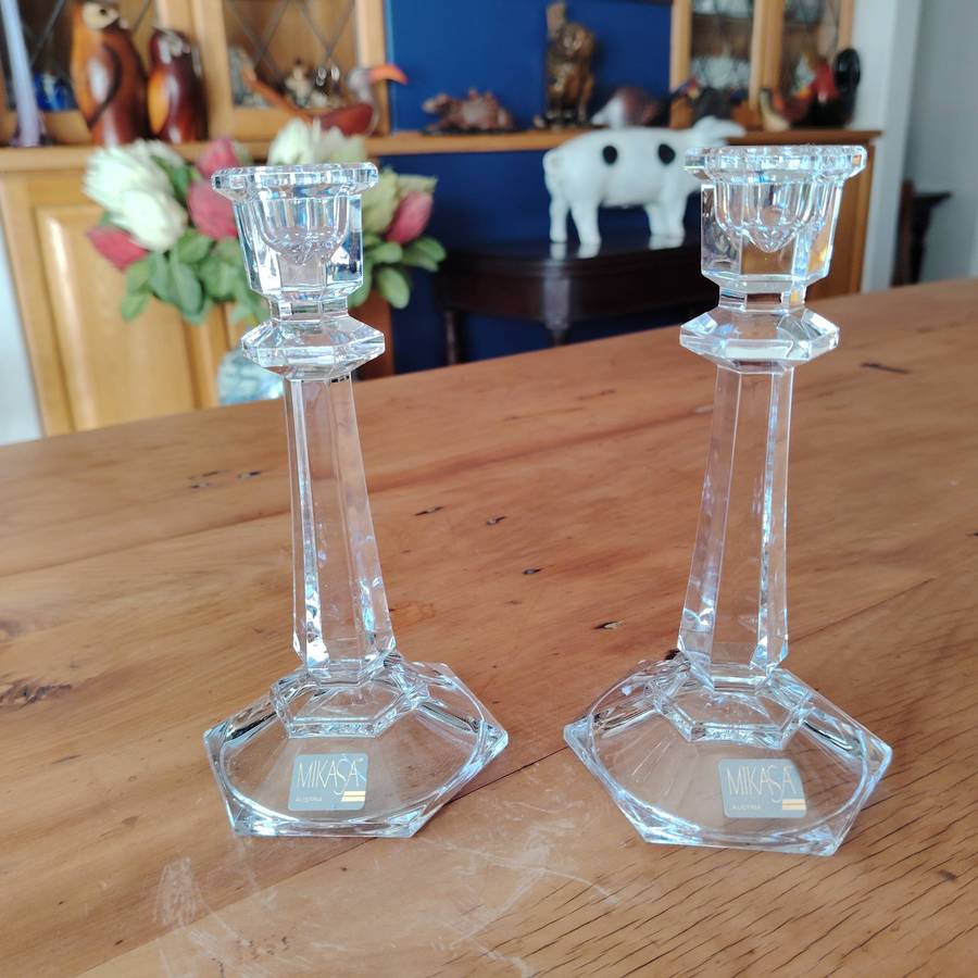 Set of 2 Mikasa Glass Candle Stick Holders Cambridge