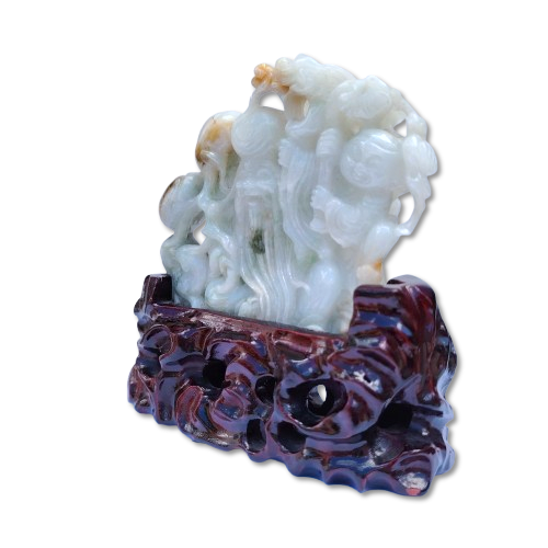 Chinese God of Longevity (Shou Xing) hand-carved jade figure