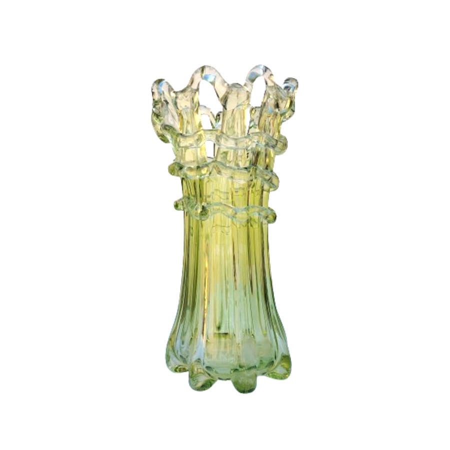 Bohemian Czech hand Blown Open Weave Art Glass Vase