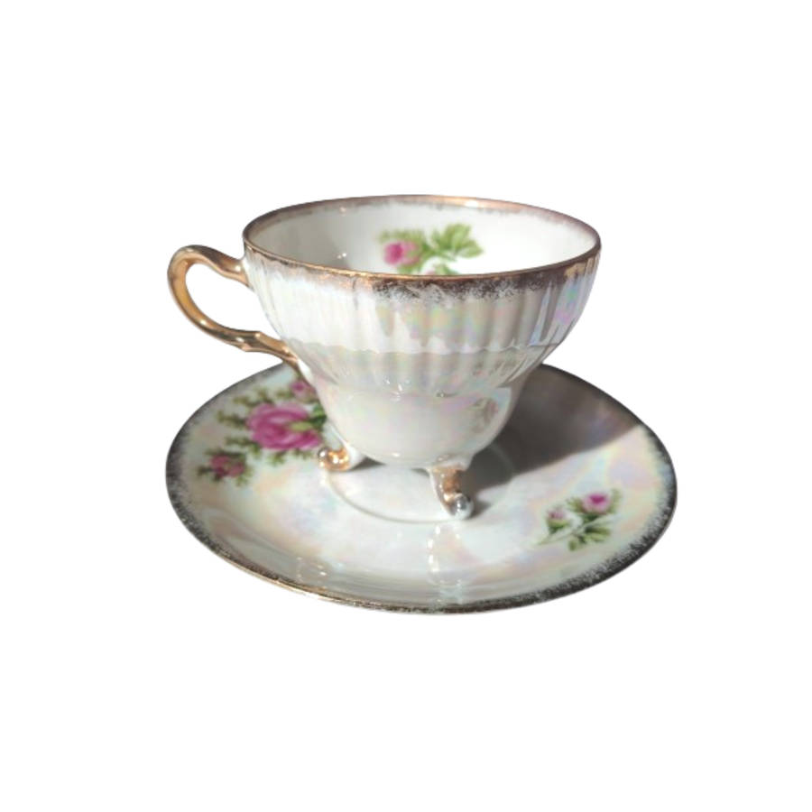 Beautiful Pearl Effect Footed cups and saucers Duo's