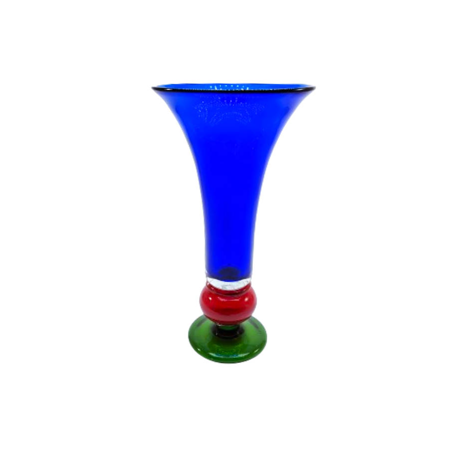 Large Hand Blown Blue Red and Green Glass Vase