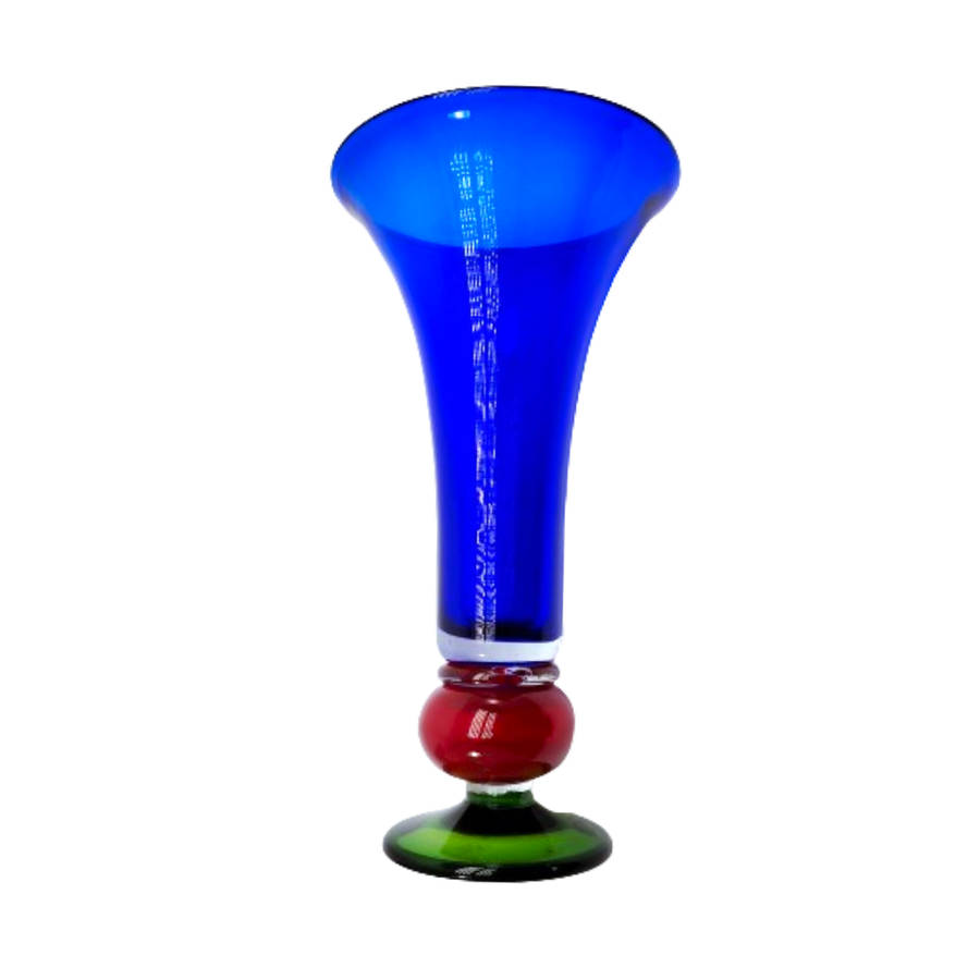Large Hand Blown Blue Red and Green Glass Vase