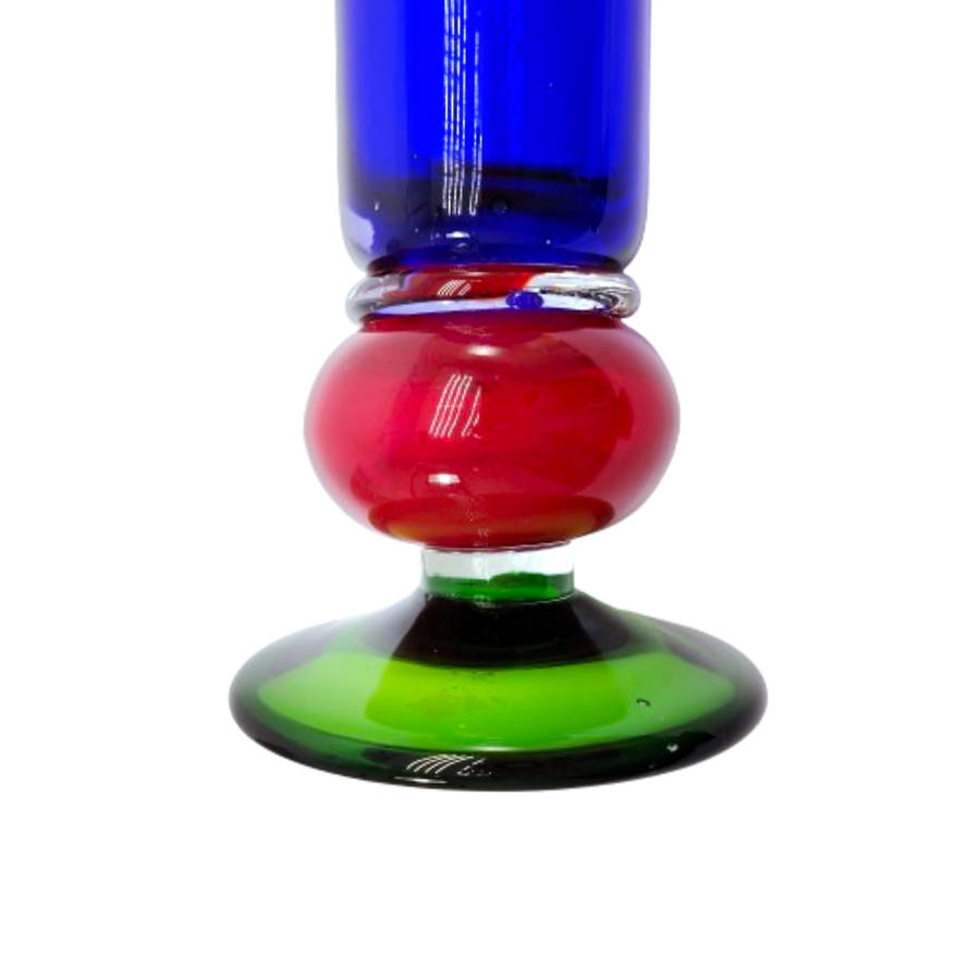 Large Hand Blown Blue Red and Green Glass Vase