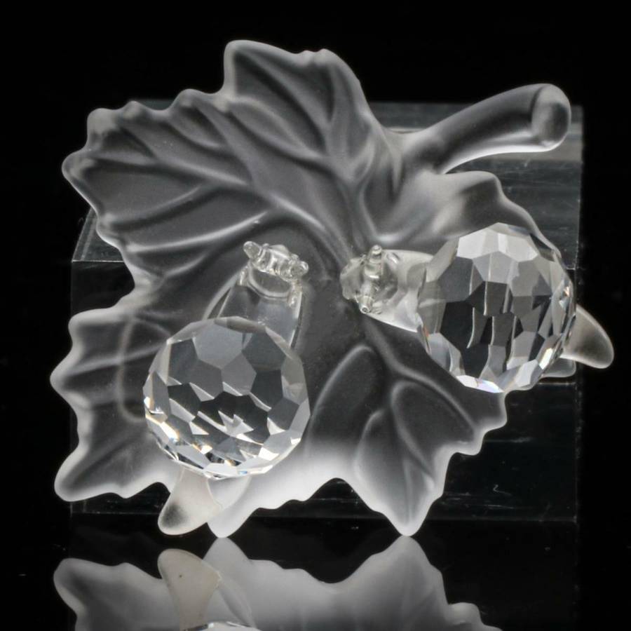 Swarovski Crystal Baby Snails on a Vine Leaf Among Flowers and Foliage