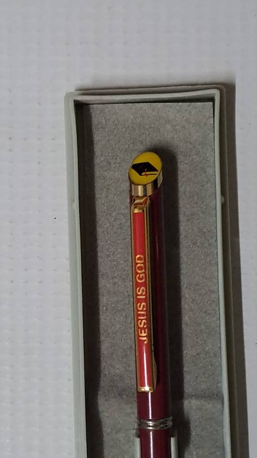 South African Pens 1 x Collectable Jesus is God Pen. No Ink. + display box (metal/maroon)