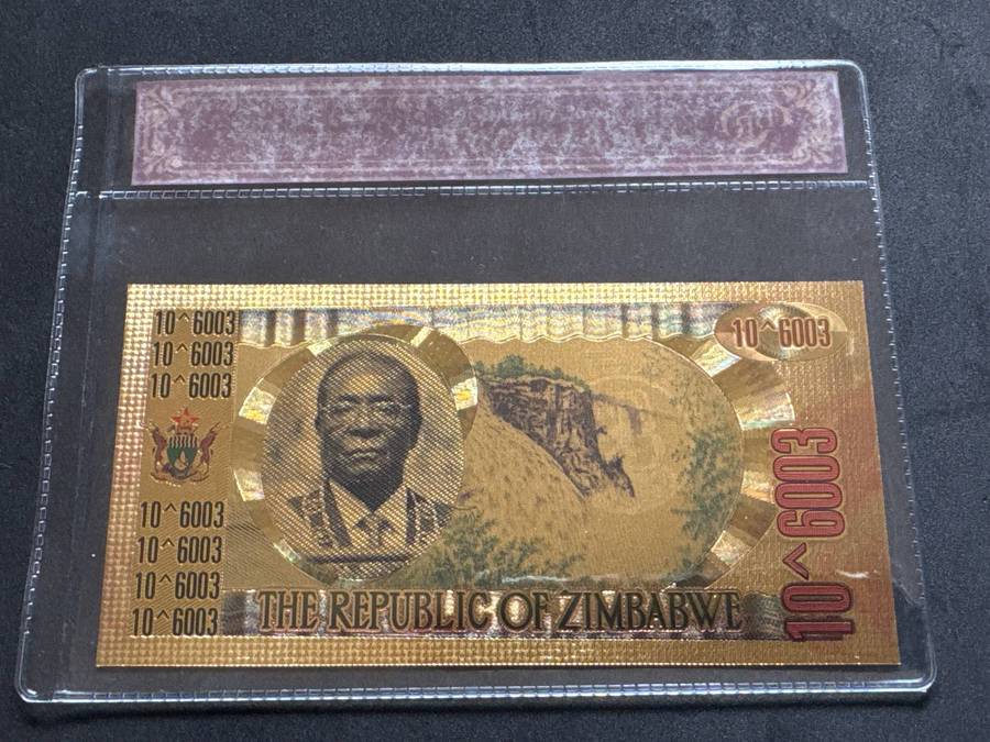 Zimbabwe 24k Gold Plated Replica of The One Dumillillion Dollars Banknote.