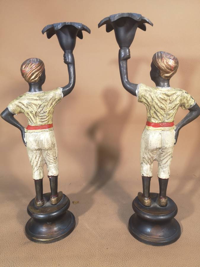 Rare!! Vintage Hand Painted Bronze Nubian Women Candle Holders Matching set - 275mm