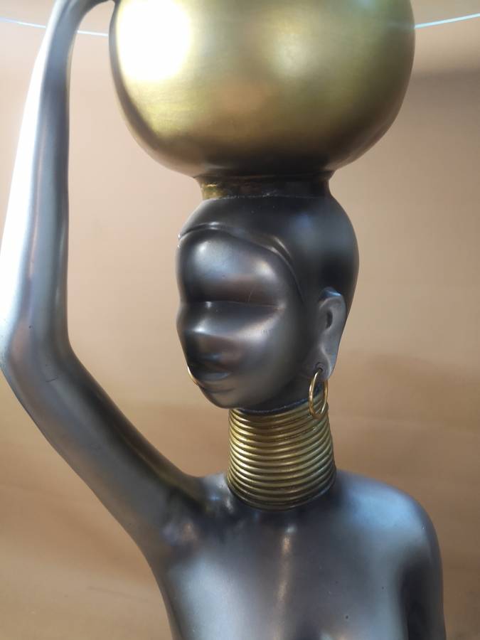 Mid century modern Ndebele woman sculpture glass top table 630mm high x 460mm wide