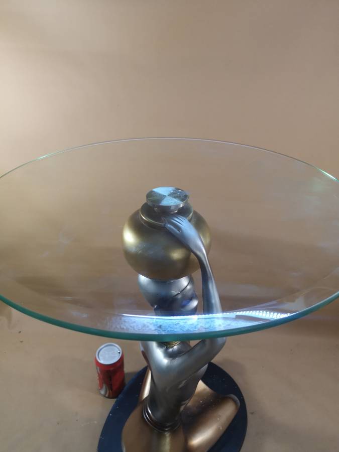 Mid century modern Ndebele woman sculpture glass top table 630mm high x 460mm wide