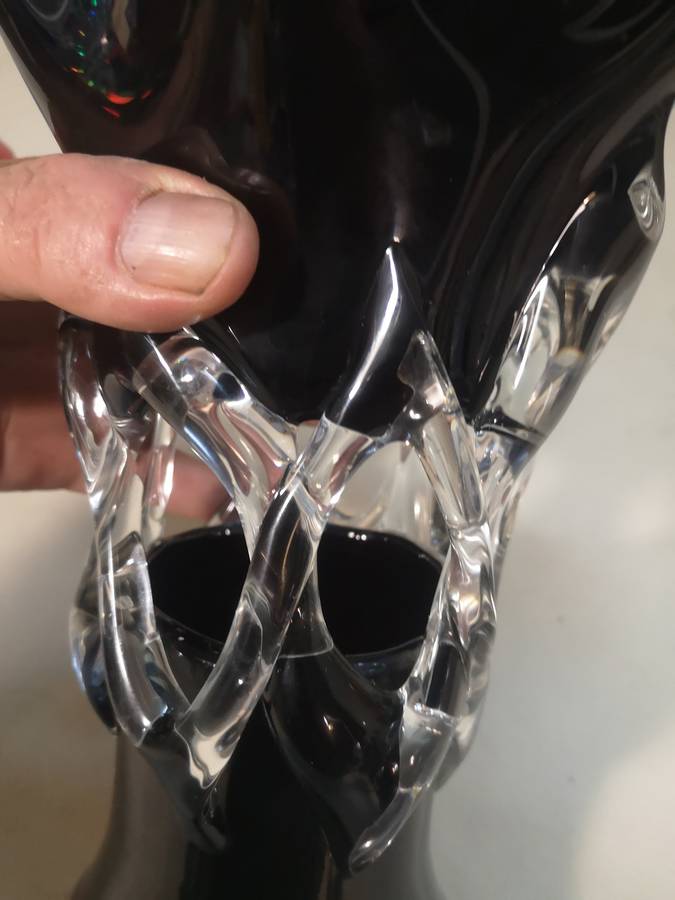 Vintage Mid-Century Modern Black and Clear Glass Art Vase