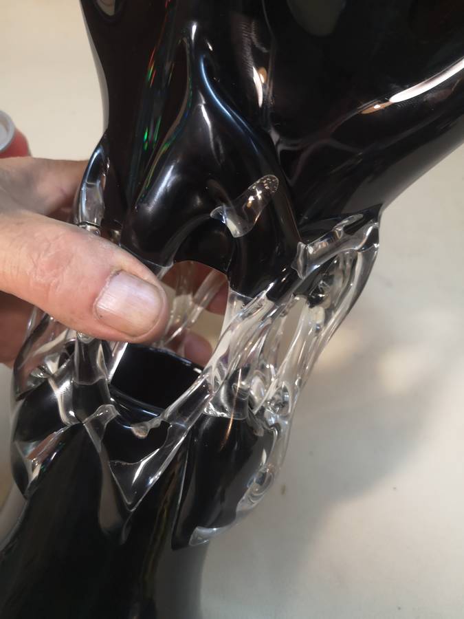 Vintage Mid-Century Modern Black and Clear Glass Art Vase