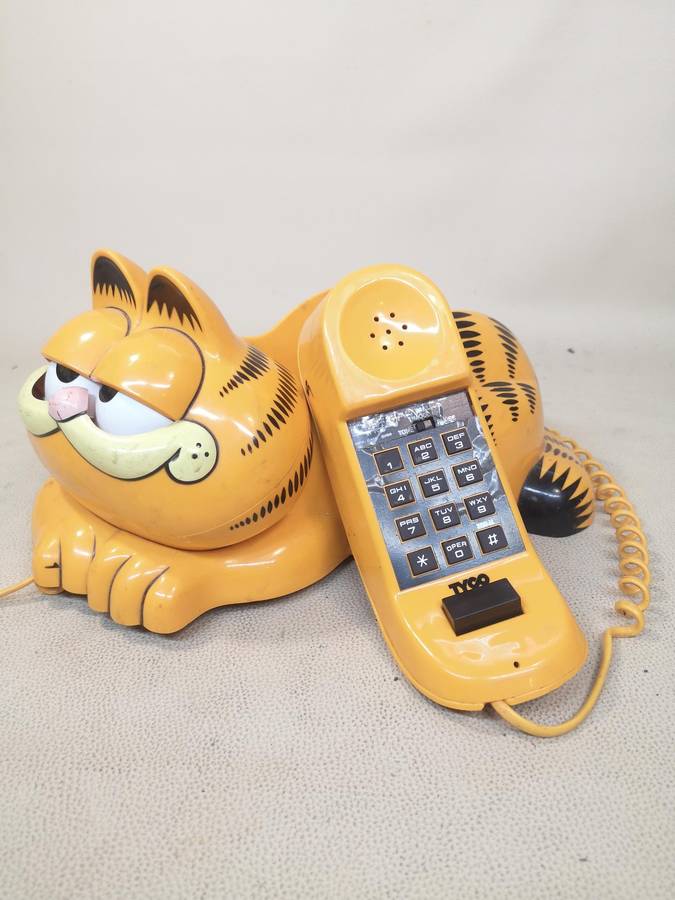 Vintage Garfield Telephone Tyco Phone Landline 1981 Cat Eyes Open & Close 80s