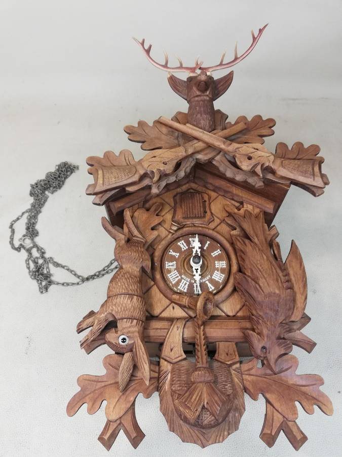 Working Large 600mm Hand-Carved Black Forest Hunter Cuckoo Clock - Germany