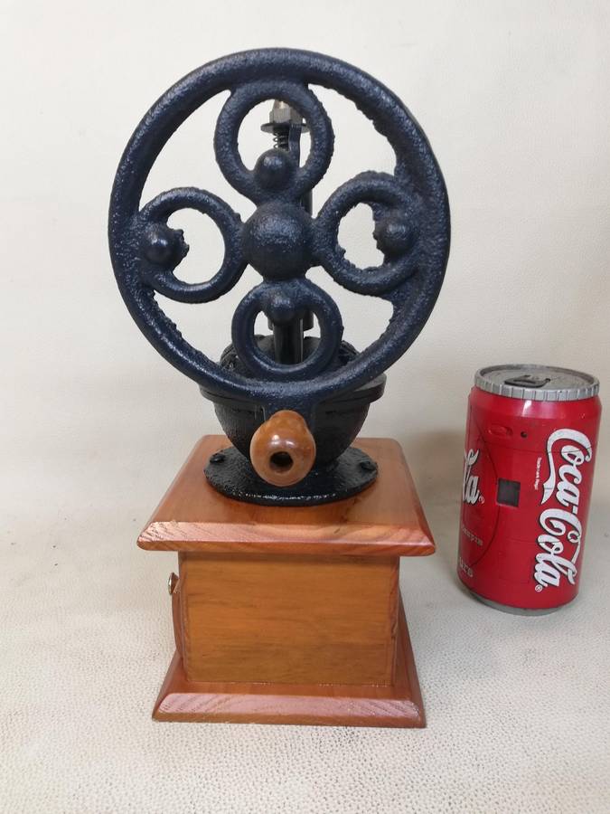 Giant Vintage Italian wooden and Cast Iron Coffee Grinder