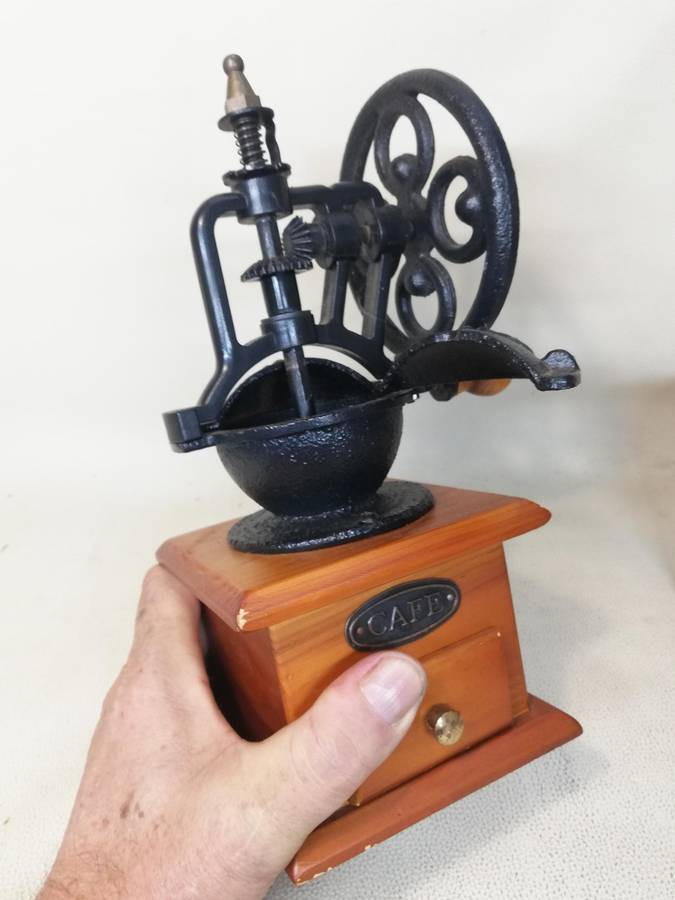 Giant Vintage Italian wooden and Cast Iron Coffee Grinder