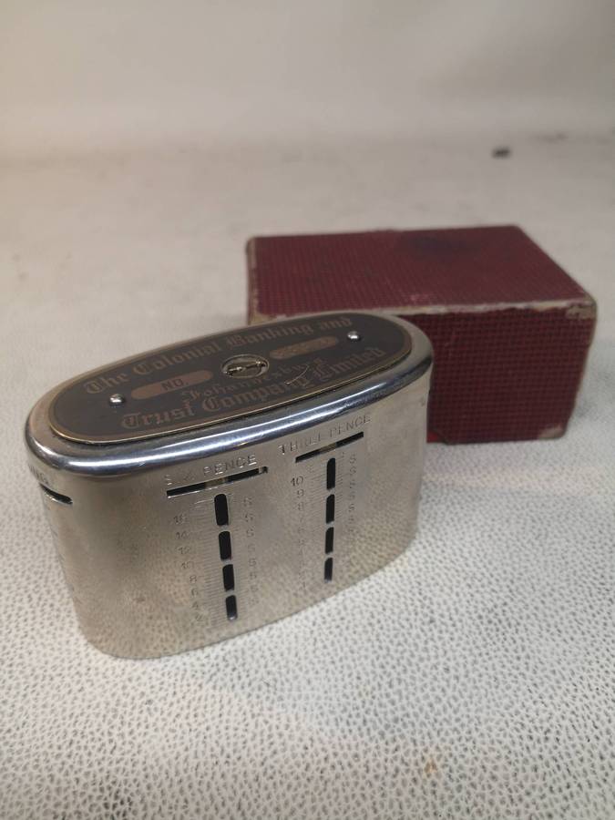Vintage The Colonial Banking and Trust Co. Vintage money box with Original Box
