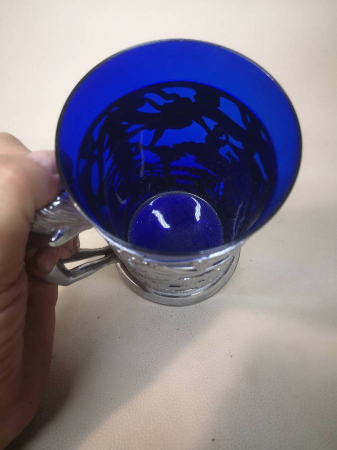 Vintage Cobalt Blue Glass Beer Tankard with Nude Lady Handle