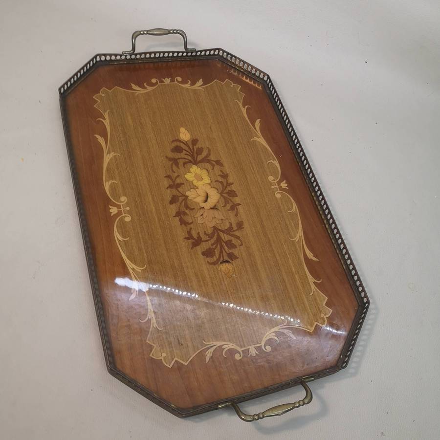 Antique Sorrentino inlaid tray, 1950s vintage, MADE IN ITALY length 54 cm, width 30 cm