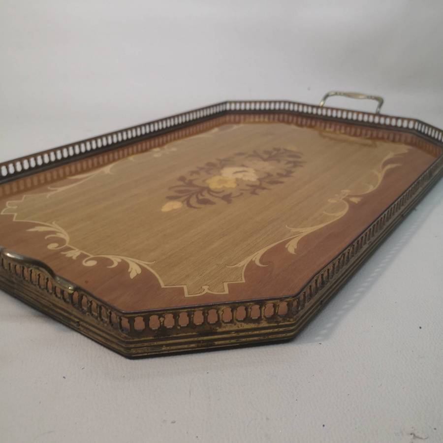 Antique Sorrentino inlaid tray, 1950s vintage, MADE IN ITALY length 54 cm, width 30 cm