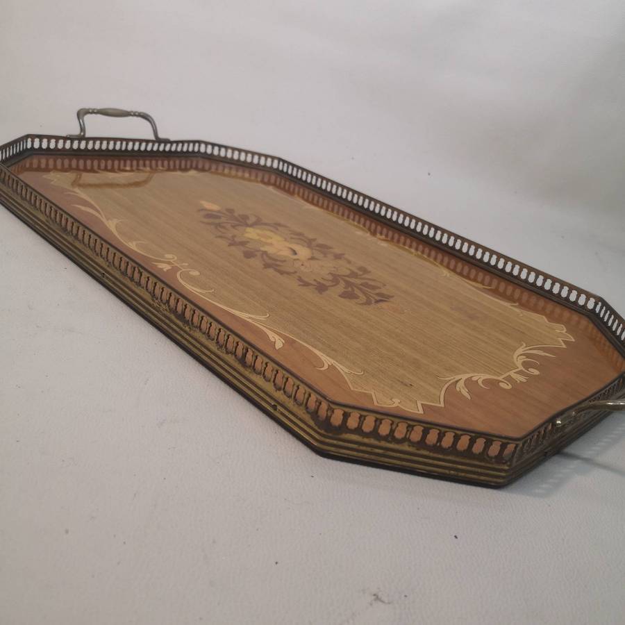 Antique Sorrentino inlaid tray, 1950s vintage, MADE IN ITALY length 54 cm, width 30 cm