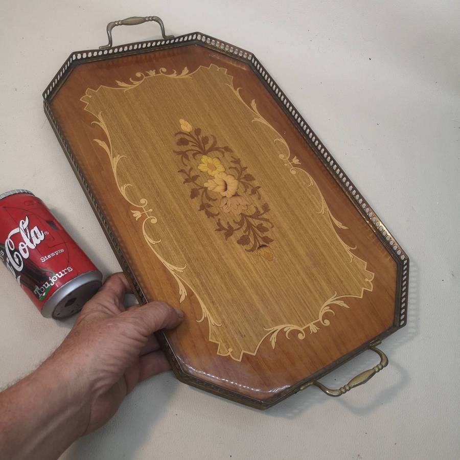 Antique Sorrentino inlaid tray, 1950s vintage, MADE IN ITALY length 54 cm, width 30 cm