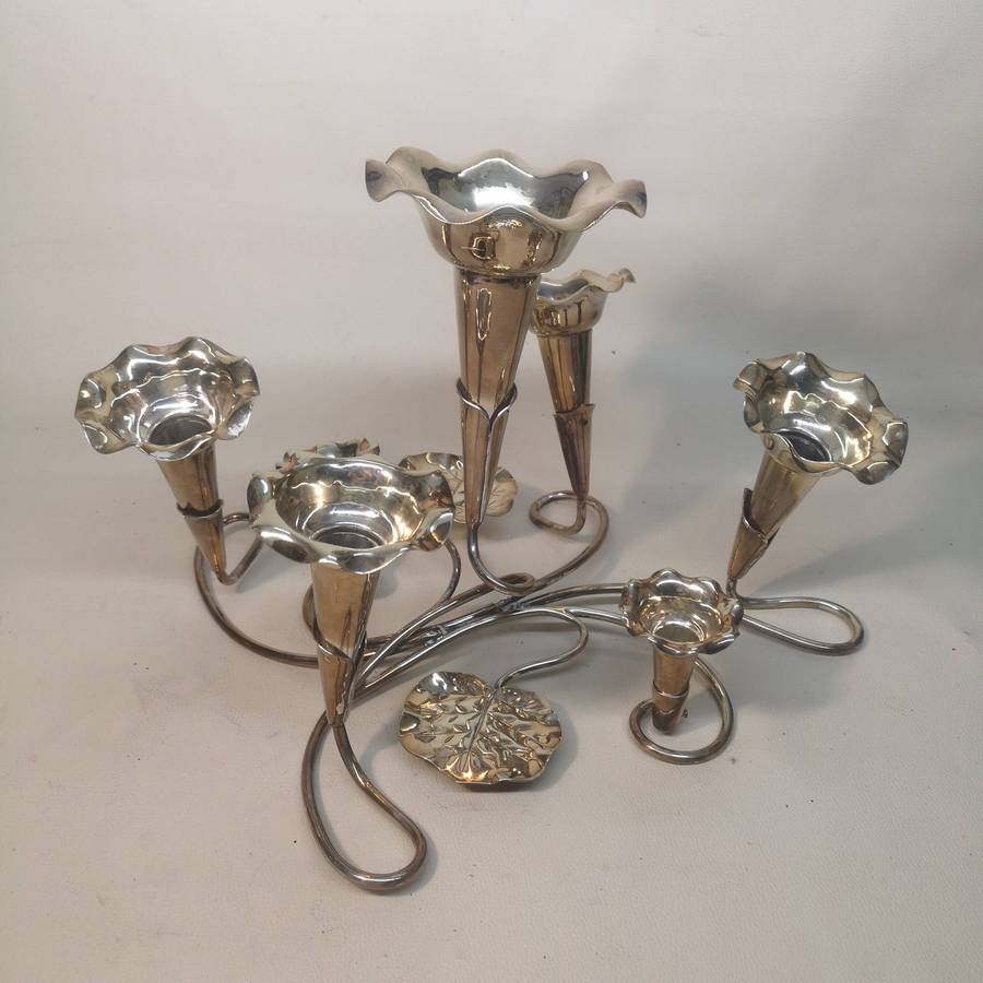 English Silver Plate Art Nouveau Epergne Flower Holder Centerpiece Coles & Fryer