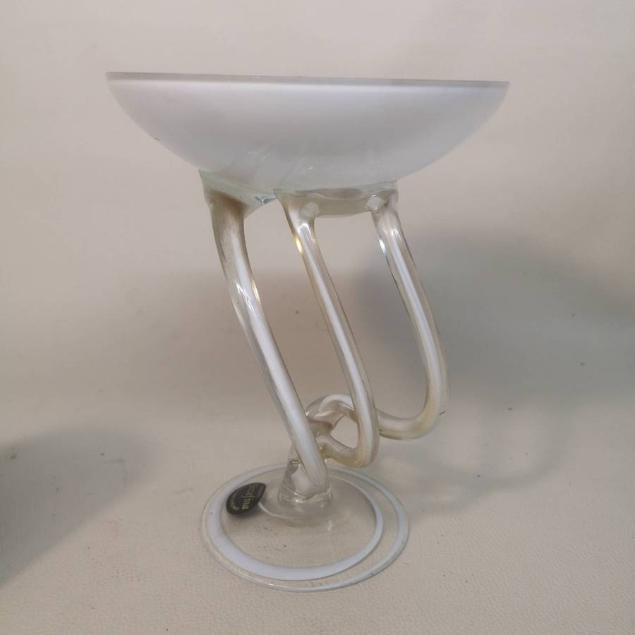 Josefina Krosno Hand Blown Art Glass White And Clear Glass Stand