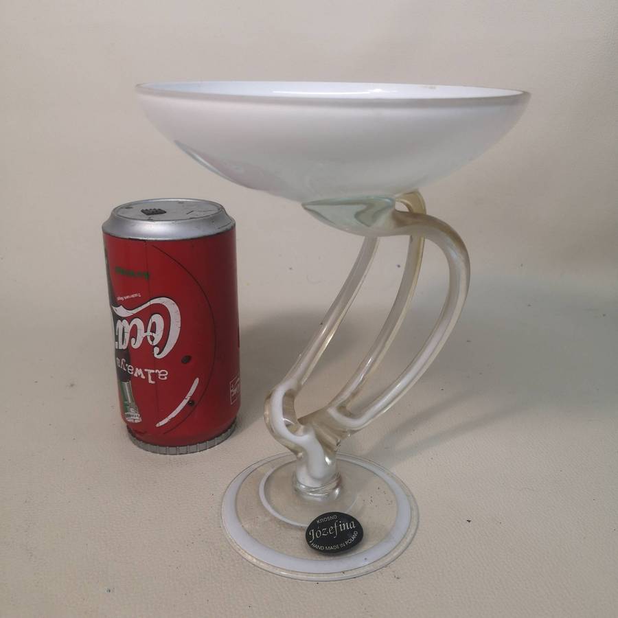 Josefina Krosno Hand Blown Art Glass White And Clear Glass Stand