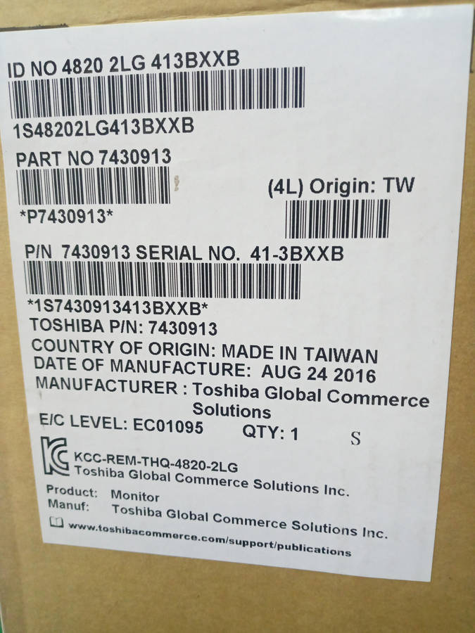Toshiba 4820-2LG SurePoint 12'' LED Touch Display