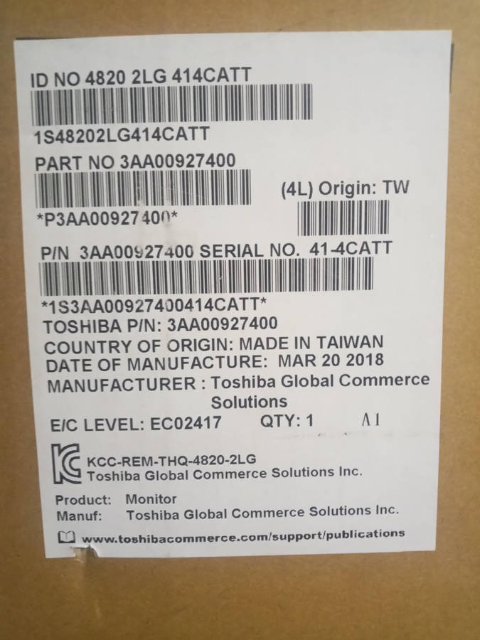 Toshiba 4820-2LG SurePoint 12'' LED Touch Display