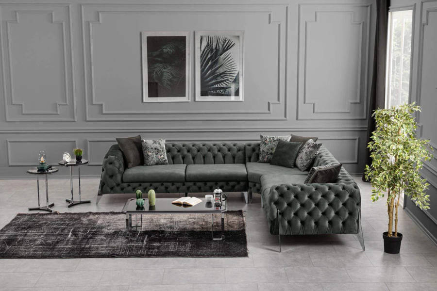 Big Full buttoned Chesterfield Corner couch