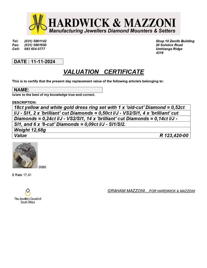 18ct Gold & Diamond Ring (V. R123 420)