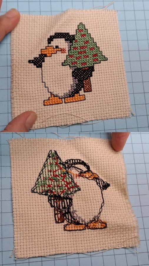 Cross Stitch -  Tree and penguin