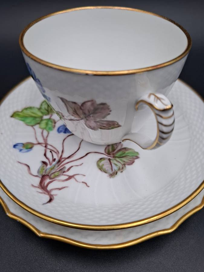 Vintage Royal Copenhagen Blue Flora Danica Hand-Painted Trio with Gild Trim