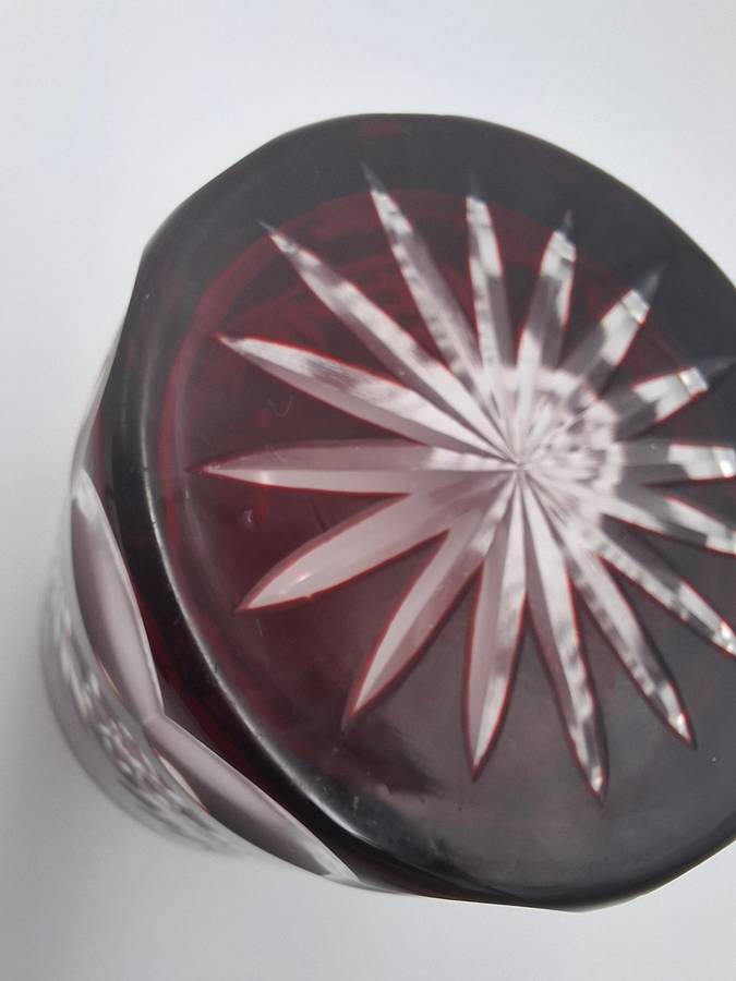 Vintage Bohemian Burgundy Overlay Cut Glass - Pair of Tumblers